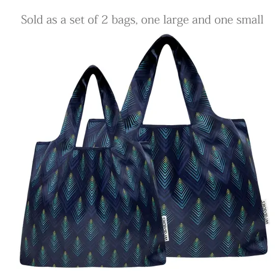 Wrapables Large & Small Foldable Tote Nylon Reusable Grocery Bags, Set of 2, Blue Echo {3}