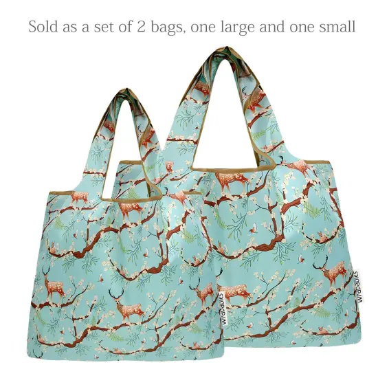 Wrapables Large & Small Foldable Tote Nylon Reusable Grocery Bags, Set of 2, Floral Deer {3}