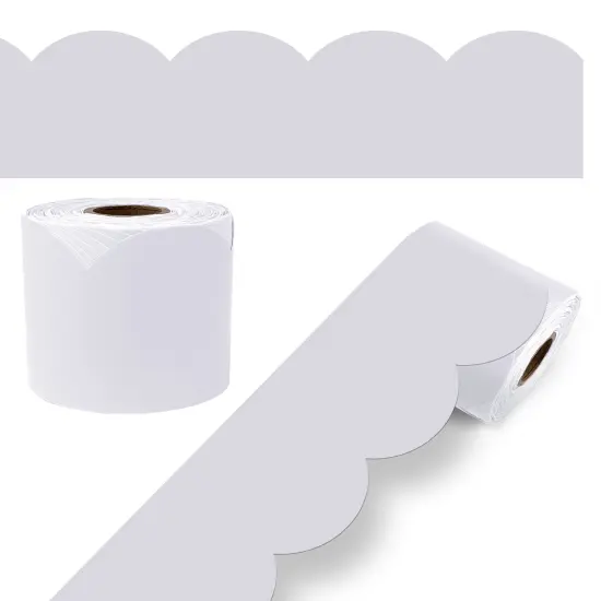 Carson Dellosa 65Ft of Light Gray Bulletin Board Borders, 1 Roll of Grey Scalloped Trim for Rolling Whiteboard, Cork and Posterboard, Party, Office Decorations, and Classroom Decor {1}