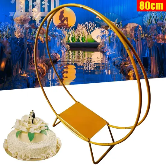 Wedding Cake Stand Golden Double Hoop Flower Rack Floral Hoop Arch Decor 80cm {4}
