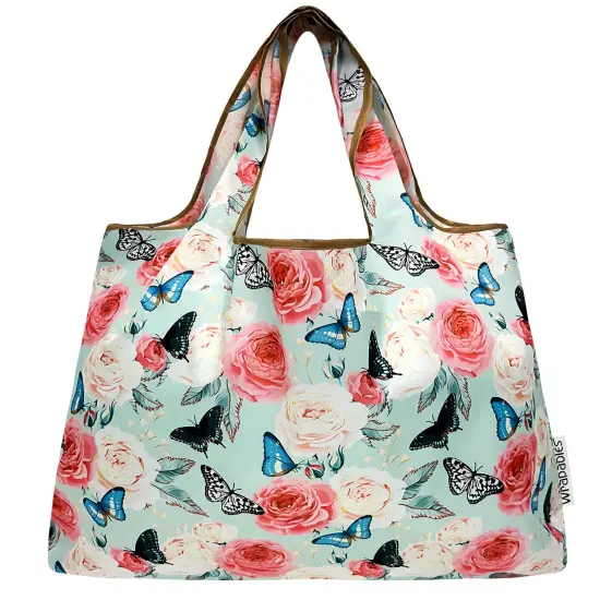 Wrapables Large Foldable Tote Nylon Reusable Grocery Bags, Rose and Butterfly {3}