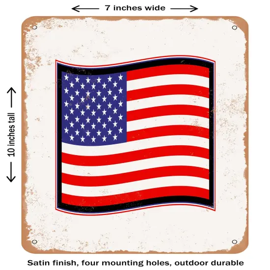 DECORATIVE METAL SIGN - d American Flag Wavy- Vintage Rusty Look {1}