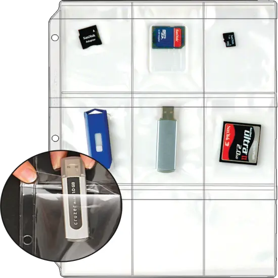 Plastic Pages - Memory (SD) Cards and Flash Drives - Top Load with Flaps - for 3-Ring Binders {2}