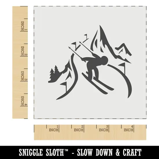 Skier Skiing Down Mountain Slopes Wall Cookie DIY Craft Reusable Stencil {7}
