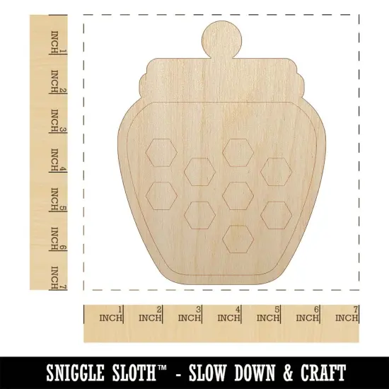 Honey Jar with Honeycomb Unfinished Wood Shape Piece Cutout for DIY Craft Projects {1}