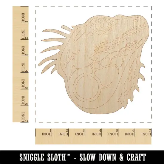 Spiny Green Iguana Lizard Head Unfinished Wood Shape Piece Cutout for DIY Craft Projects {1}