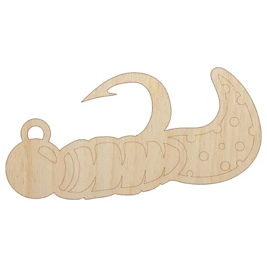 Fishing Jig Rubber Grub Lure Bait Angler Unfinished Wood Shape Piece Cutout for DIY Craft Projects {7}
