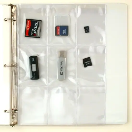 Plastic Pages - Memory (SD) Cards and Flash Drives - Top Load with Flaps - for 3-Ring Binders {3}