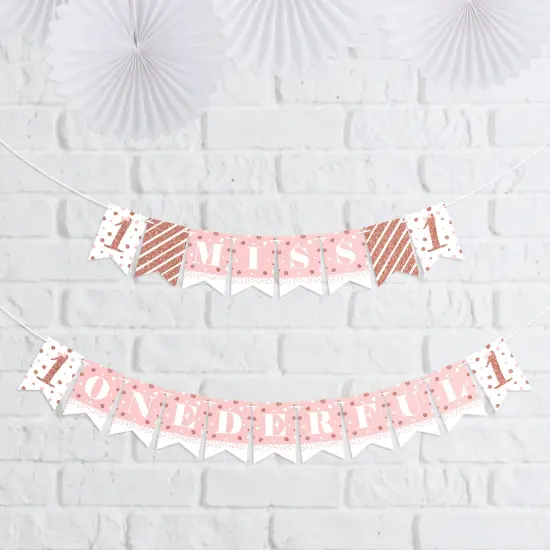 Big Dot of Happiness 1st Birthday Little Miss Onederful - Girl First Birthday Party Mini Pennant Banner - Miss Onederful {1}