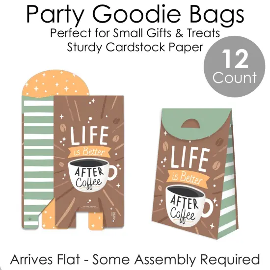 Big Dot of Happiness But First, Coffee - Cafe Themed Gift Favor Bags - Party Goodie Boxes - Set of 12 {7}