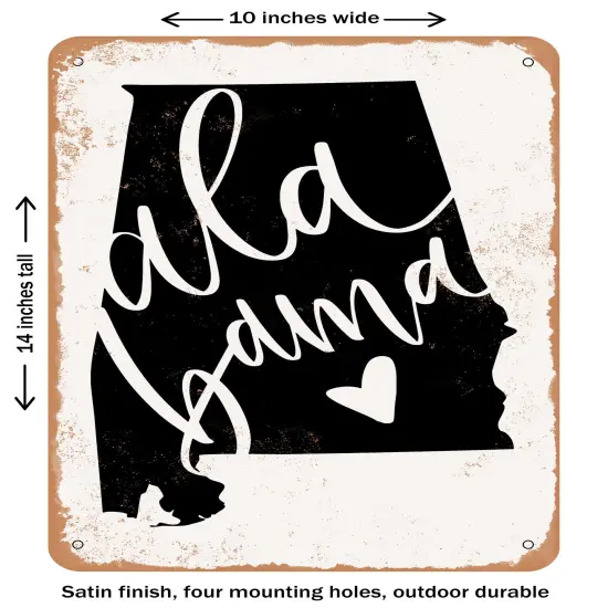 DECORATIVE METAL SIGN - Alabama Heart- Vintage Rusty Look {1}
