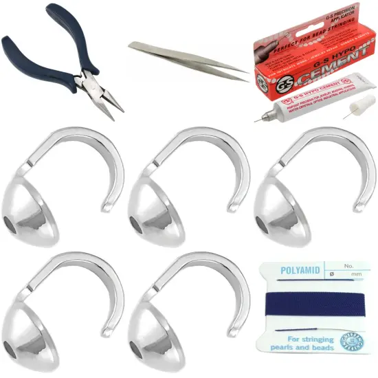 Bead Tip Kit - Pliers, Tweezers, Cement, 5 Bead Tips & Dark Blue Bead Cord #6 {1}