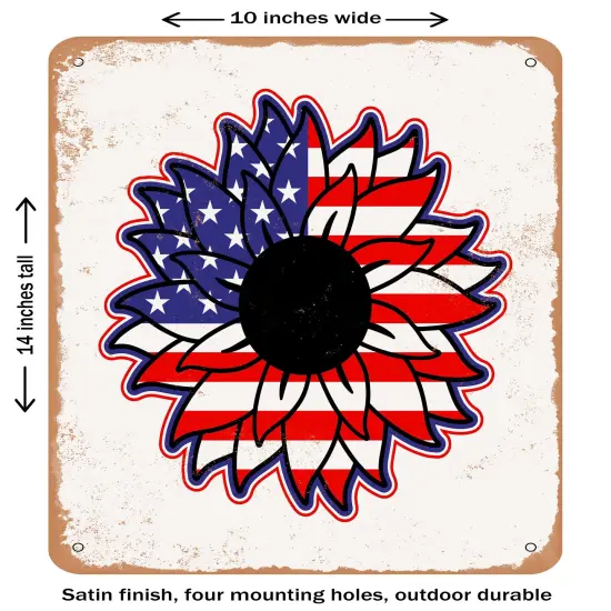 DECORATIVE METAL SIGN - d Sunflower American Flag- Vintage Rusty Look {1}