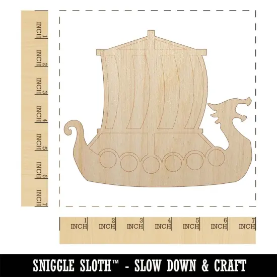 Viking Dragon Longship with Striped Sail Unfinished Wood Shape Piece Cutout for DIY Craft Projects {1}