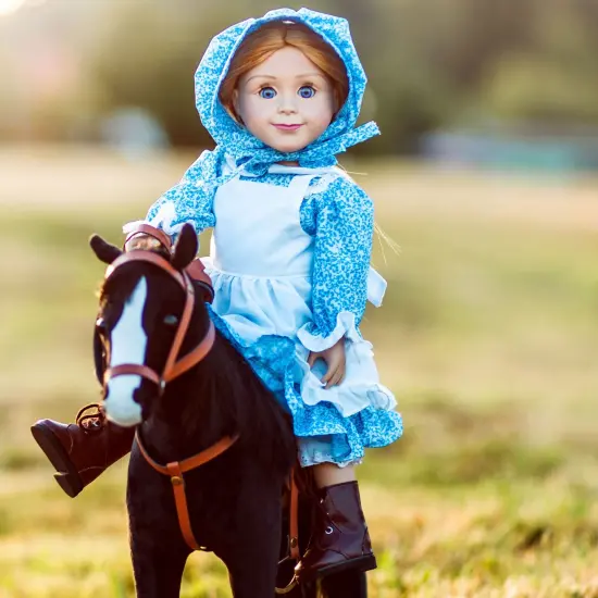 The Queen's Treasures Blue Calico Dress w Brown Lace up Boots for 18-Inch Doll {5}