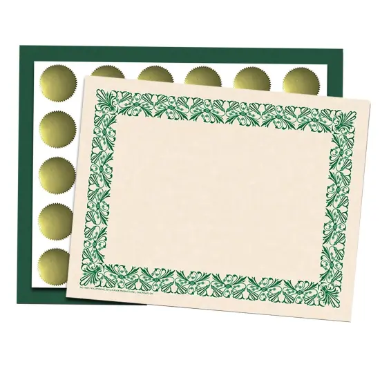 Art Deco Set -Green Border Paper, Plain Folders, Gold Seals {1}