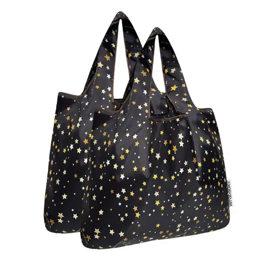 Wrapables Medium Foldable Tote Nylon Reusable Grocery Bag (Set of 2), Shining Stars {1}