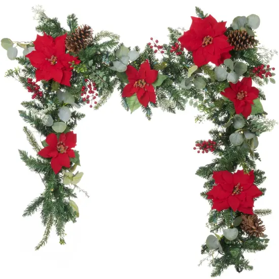 9 ft. Artificial Christmas Garland with Lights - Christmas Poinsettia {1}
