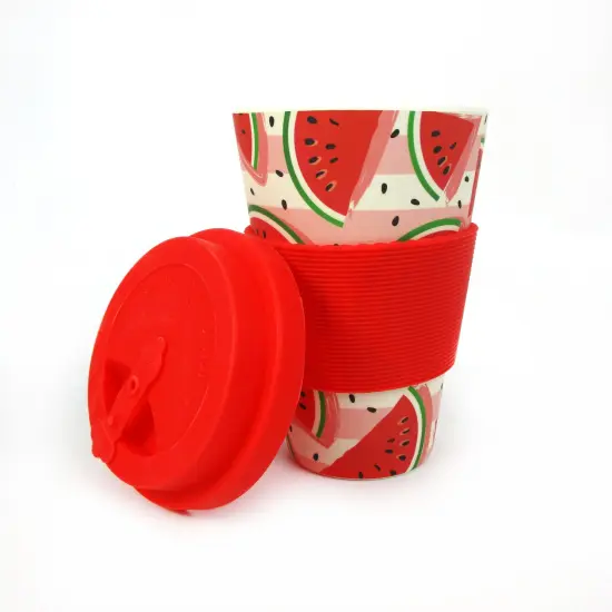 TINYMILLS Watermelon Travel Mug, 14 oz, Eco-Friendly Reusable Plant Fiber, Birthday Gift {3}