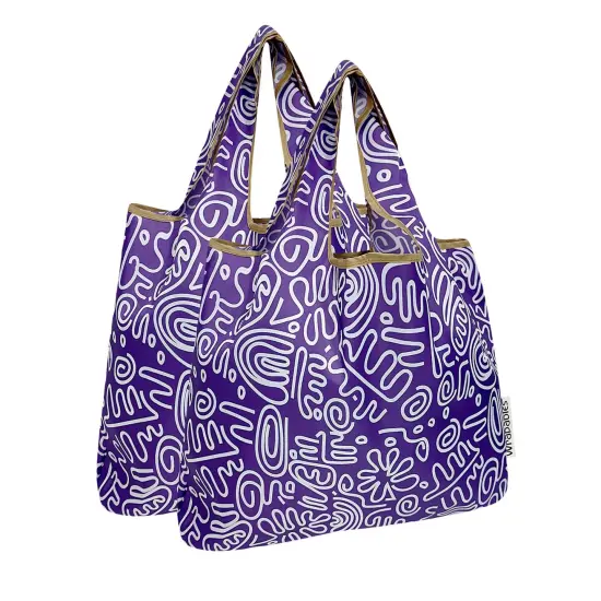 Wrapables Medium Foldable Tote Nylon Reusable Grocery Bag (Set of 2), Swiggle {1}