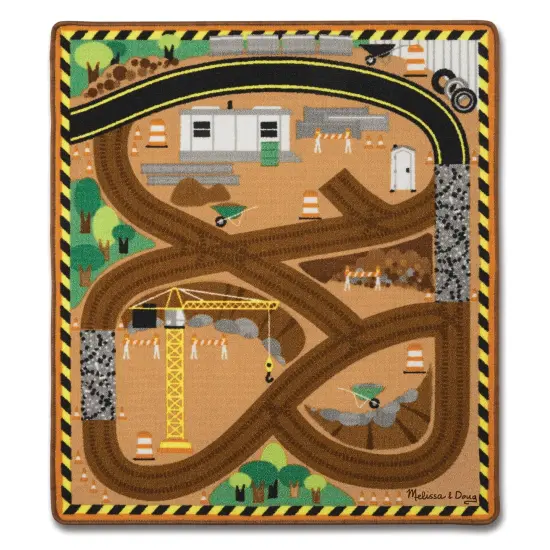 Round the Construction Zone Work Site Rug & Vehicle Set {1}