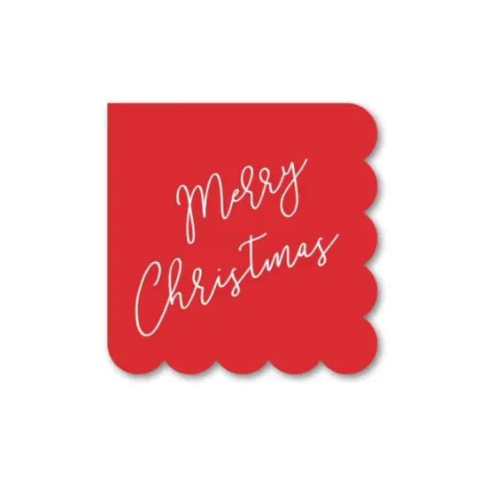 Red Scalloped Merry Christmas Beverage Napkins &ndash; 24-Pack | Festive 3-Ply Holiday Cocktail Napkins for Parties {1}