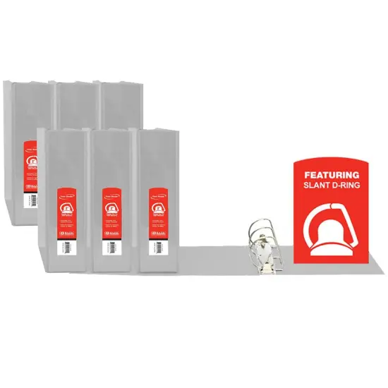 Slant D Ring View Binder with 2 Pockets, 2", Gray, Pack of 6 {1}