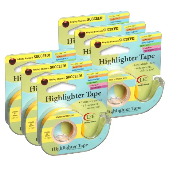 Removable Highlighter Tape, Fluorescent Yellow, Pack of 6 {1}