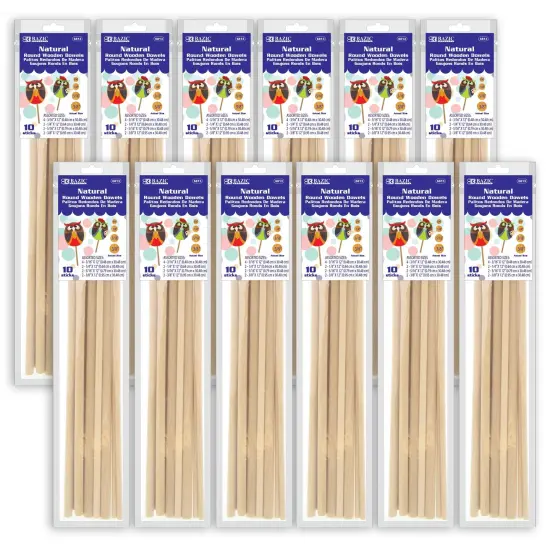 Assorted Round Natural Wooden Dowel, 10 Per Pack, 12 Packs {1}
