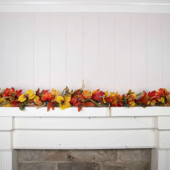 9 ft. Artificial Garland with Lights - Fall Harvest Leaf {5}