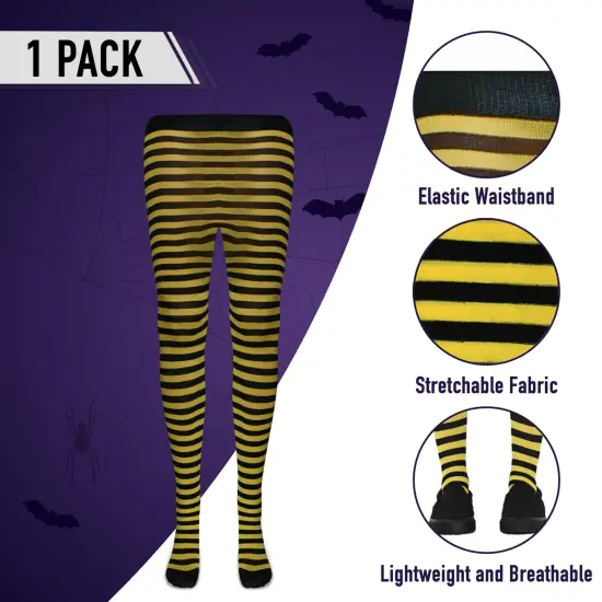 Black and Yellow Tights - Striped Nylon Bumble Bee Stretch Pantyhose Stocking Accessories for Every Day Attire and Costumes for Teens and Children {3}