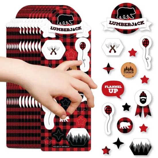 Big Dot of Happiness Lumberjack - Channel The Flannel - Buffalo Plaid Birthday Party Favor Kids Stickers - 16 Sheets - 256 Stickers {1}