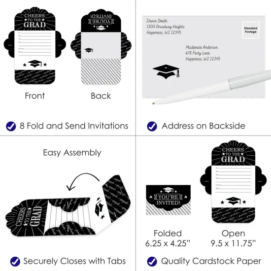 Big Dot of Happiness Graduation Cheers - Fill-In Cards - Graduation Party Fold and Send Invitations - Set of 8 {4}