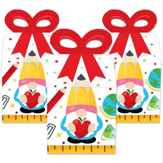 Big Dot of Happiness School Gnomes - Square Favor Gift Boxes - Teacher and Classroom Decorations Bow Boxes - Set of 12 {3}