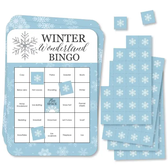 Big Dot of Happiness Winter Wonderland - Bingo Cards and Markers - Snowflake Holiday Party and Winter Wedding Bingo Game - Set of 18 {1}