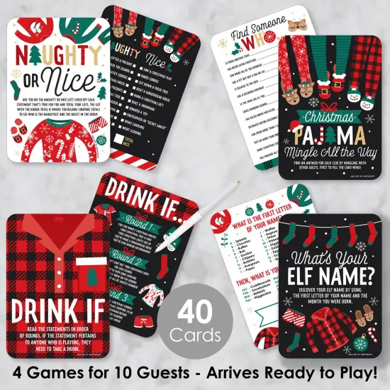 Big Dot of Happiness Christmas Pajamas - 4 Holiday Plaid PJ Party Games - 10 Cards Each - Gamerific Bundle {3}