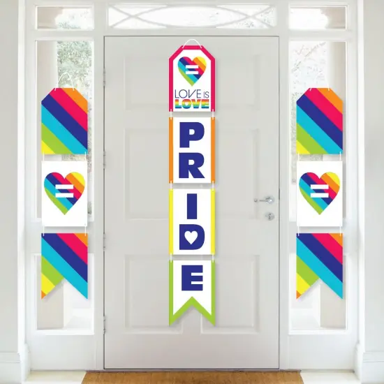 Big Dot of Happiness Love is Love - Pride - Hanging Vertical Paper Door Banners - Rainbow Party Wall Decoration Kit - Indoor Door Decor {1}