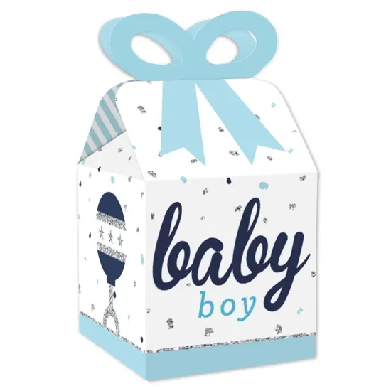 Big Dot of Happiness Hello Little One - Blue and Silver - Square Favor Gift Boxes - Boy Baby Shower Bow Boxes - Set of 12 {1}