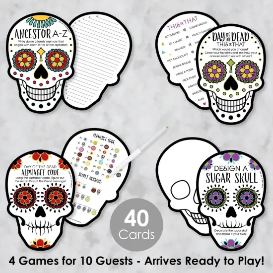 Big Dot of Happiness Day of the Dead - 4 Sugar Skull Party Games - 10 Cards Each - Gamerific Bundle {3}