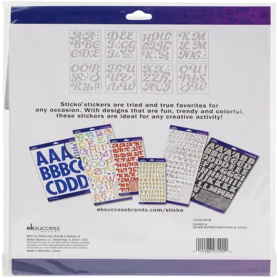 Sticko Alphabet Stickers - Funkydori Extra Large, Silver Glitter, 104pcs {3}