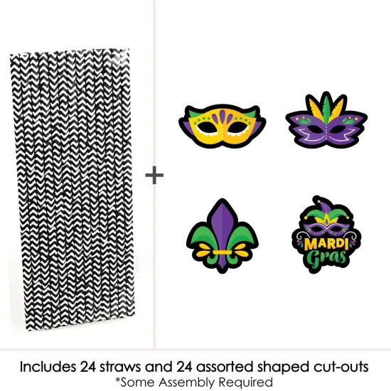 Big Dot of Happiness Colorful Mardi Gras Mask - Paper Straw Decor - Masquerade Party Striped Decorative Straws - Set of 24 {4}