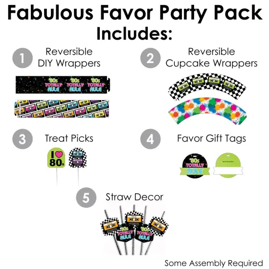 Big Dot of Happiness 80&rsquo;s Retro - Totally 1980s Party Favors and Cupcake Kit - Fabulous Favor Party Pack - 100 Pieces {3}