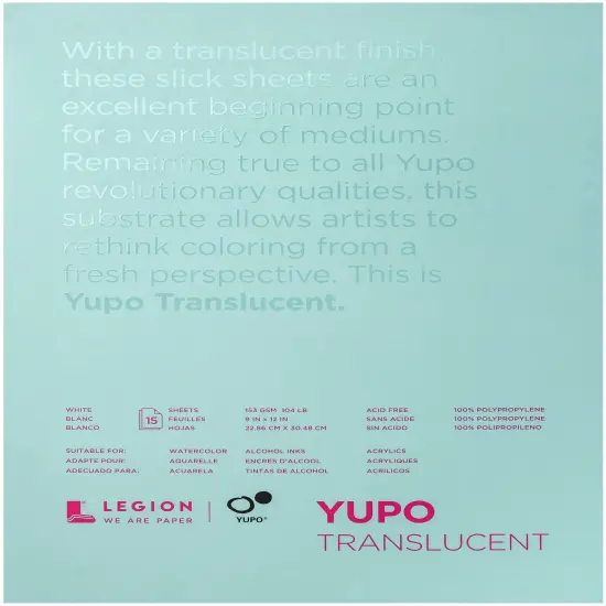 Yupo Paper 9"X12" 15 Sheets/Pkg-Translucent 104lb {1}