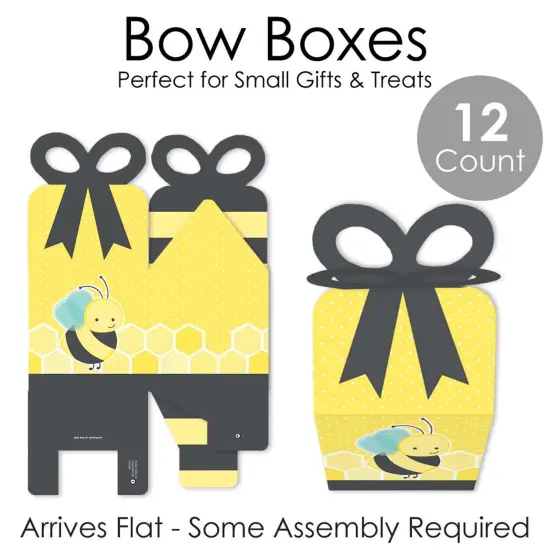 Big Dot of Happiness Honey Bee - Square Favor Gift Boxes - Baby Shower or Birthday Party Bow Boxes - Set of 12 {7}