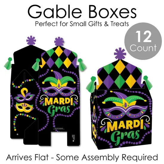 Big Dot of Happiness Colorful Mardi Gras Mask - Treat Box Party Favors - Masquerade Party Goodie Gable Boxes - Set of 12 {6}
