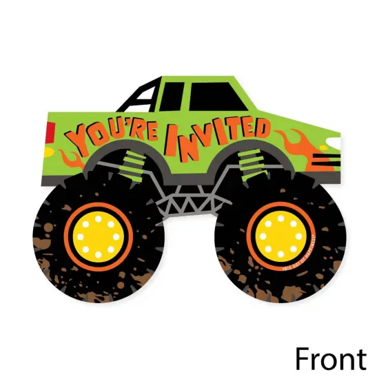 Big Dot of Happiness Smash and Crash - Monster Truck - Shaped Fill-In Invitations - Boy Birthday Party Invitation Cards with Envelopes - Set of 12 {4}