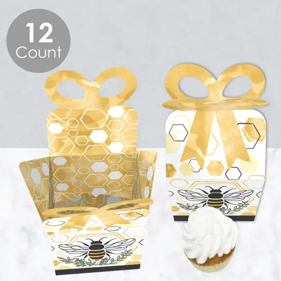 Big Dot of Happiness Little Bumblebee - Square Favor Gift Boxes - Bee Baby Shower or Birthday Party Bow Boxes - Set of 12 {4}