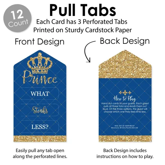 Big Dot of Happiness Royal Prince Charming - Baby Shower Game Pickle Cards - Conversation Starters Pull Tabs - Set of 12 {4}