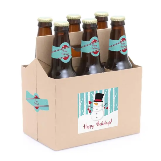 Big Dot of Happiness Let It Snow - Snowman - Holiday & Christmas Decorations for Women and Men - 6 Beer Bottle Label Stickers and 1 Carrier {3}