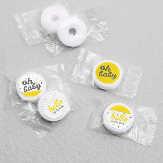 Big Dot of Happiness Hello Little One - Yellow - Neutral Baby Shower Party Round Candy Sticker Favors - Labels Fits Chocolate Candy (1 sheet of 108) {4}